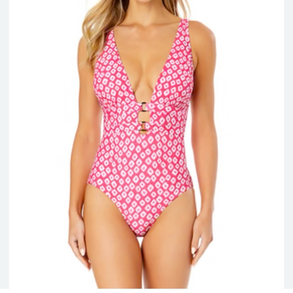Anne Cole Pink Patterned One-Piece Swimsuit